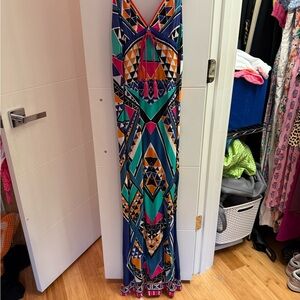 Blue and Orange Halter Maxi Sundress